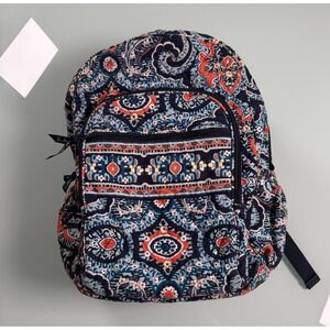 Vera Bradley Campus Backpack In The Retired Marrakesh Pattern Navy Blue & Orange